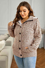 Cable-Knit Fleece Lining Button-Up Hooded Cardigan - Ladyez