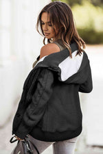 Cable-Knit Fleece Lining Button-Up Hooded Cardigan - Ladyez