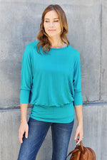 Basic Bae Full Size Round Neck Batwing Sleeve Blouse - Ladyez