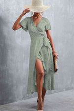 Floral Surplice Neck Tied Midi Dress - Ladyez