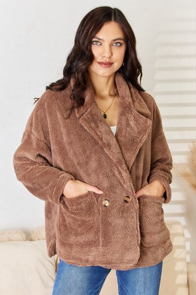 Culture Code Double Breasted Fuzzy Coat - Ladyez
