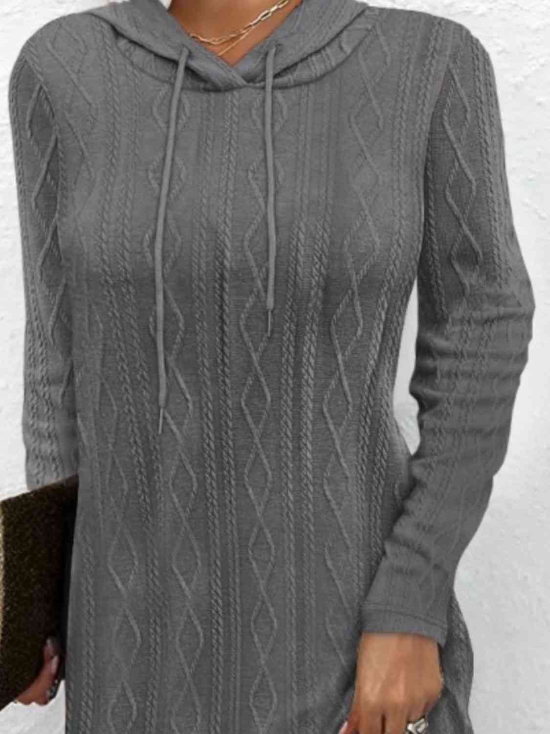 Drawstring Hooded Sweater Dress - Ladyez
