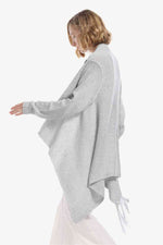 One-Button Tassel Tie Asymmetrical Hem Cardigan - Ladyez