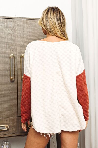 BiBi Color Block Brushed Checker Top - Ladyez