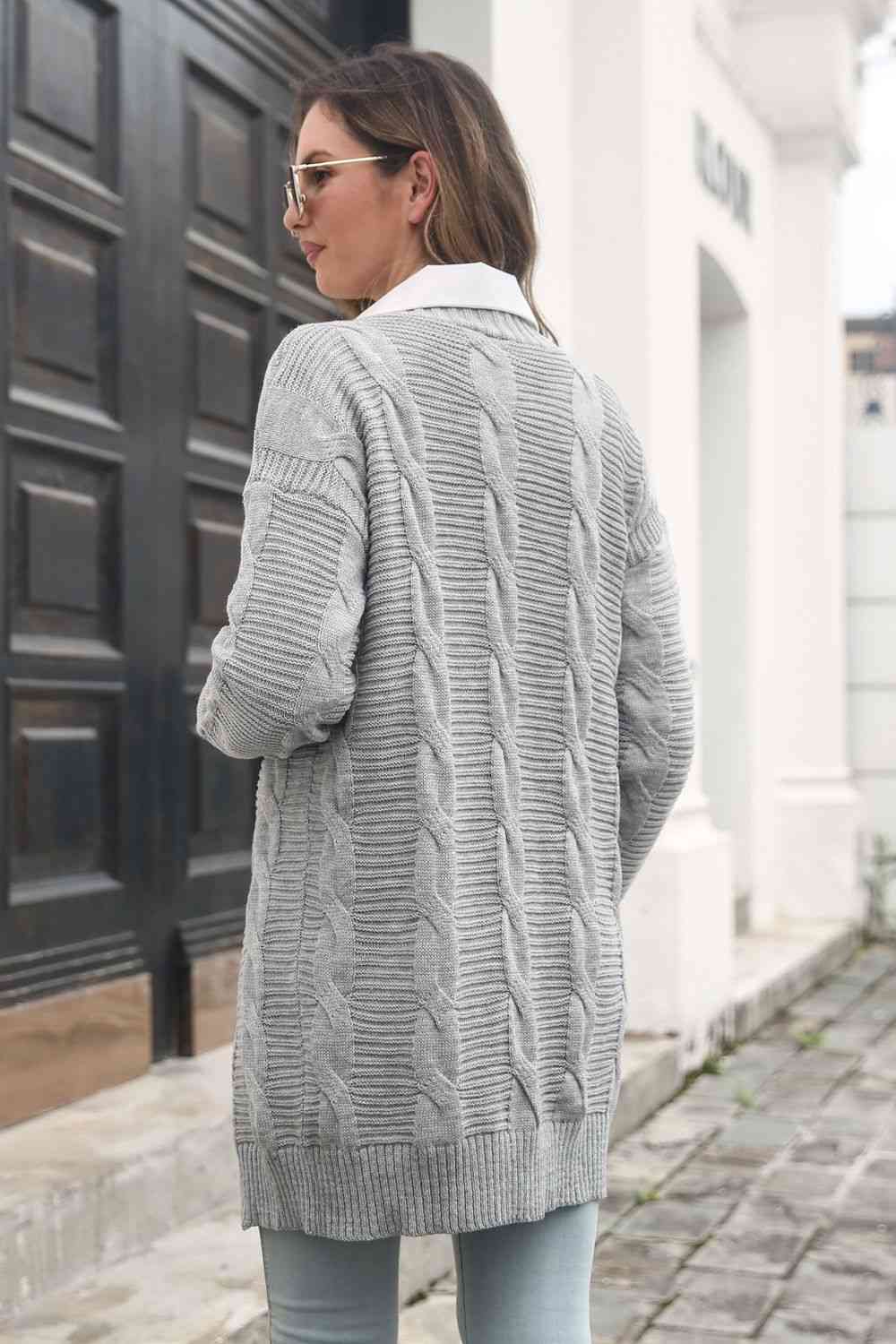Open Front Cable-Knit Cardigan - Ladyez