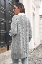 Open Front Cable-Knit Cardigan - Ladyez