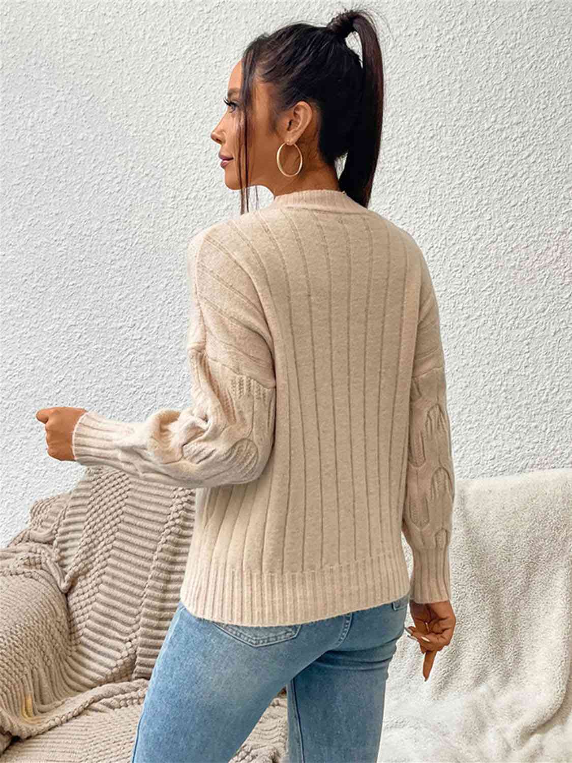Round Neck Long Sleeve Sweater - Ladyez