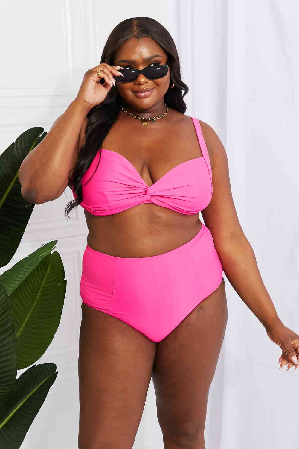 Marina West Swim Take A Dip Twist High-Rise Bikini in Pink - Ladyez