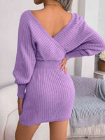 Rib-Knit Dolman Sleeve Sweater Dress - Ladyez