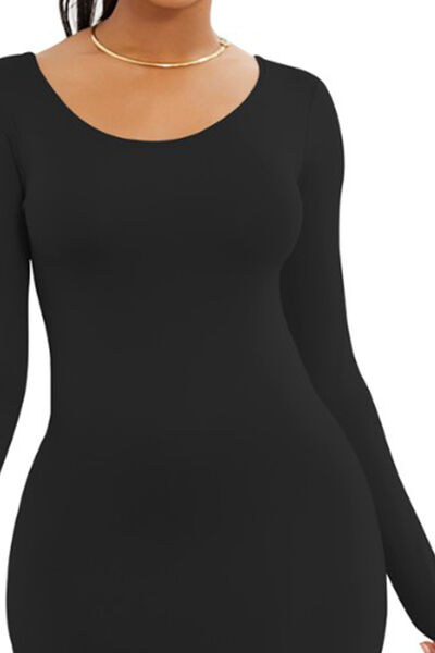 Round Neck Long Sleeve Maxi Wrap Dress - Ladyez