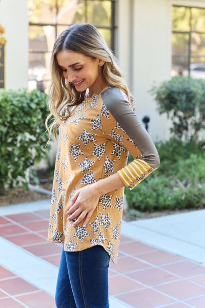 Celeste Design Full Size Leopard Star Contrast Top - Ladyez