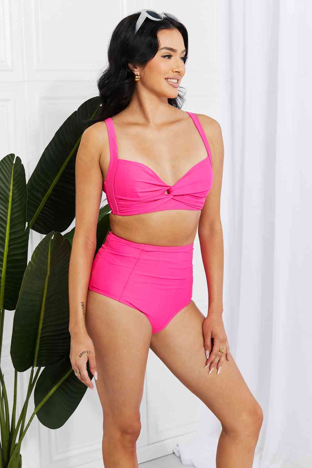 Marina West Swim Take A Dip Twist High-Rise Bikini in Pink - Ladyez