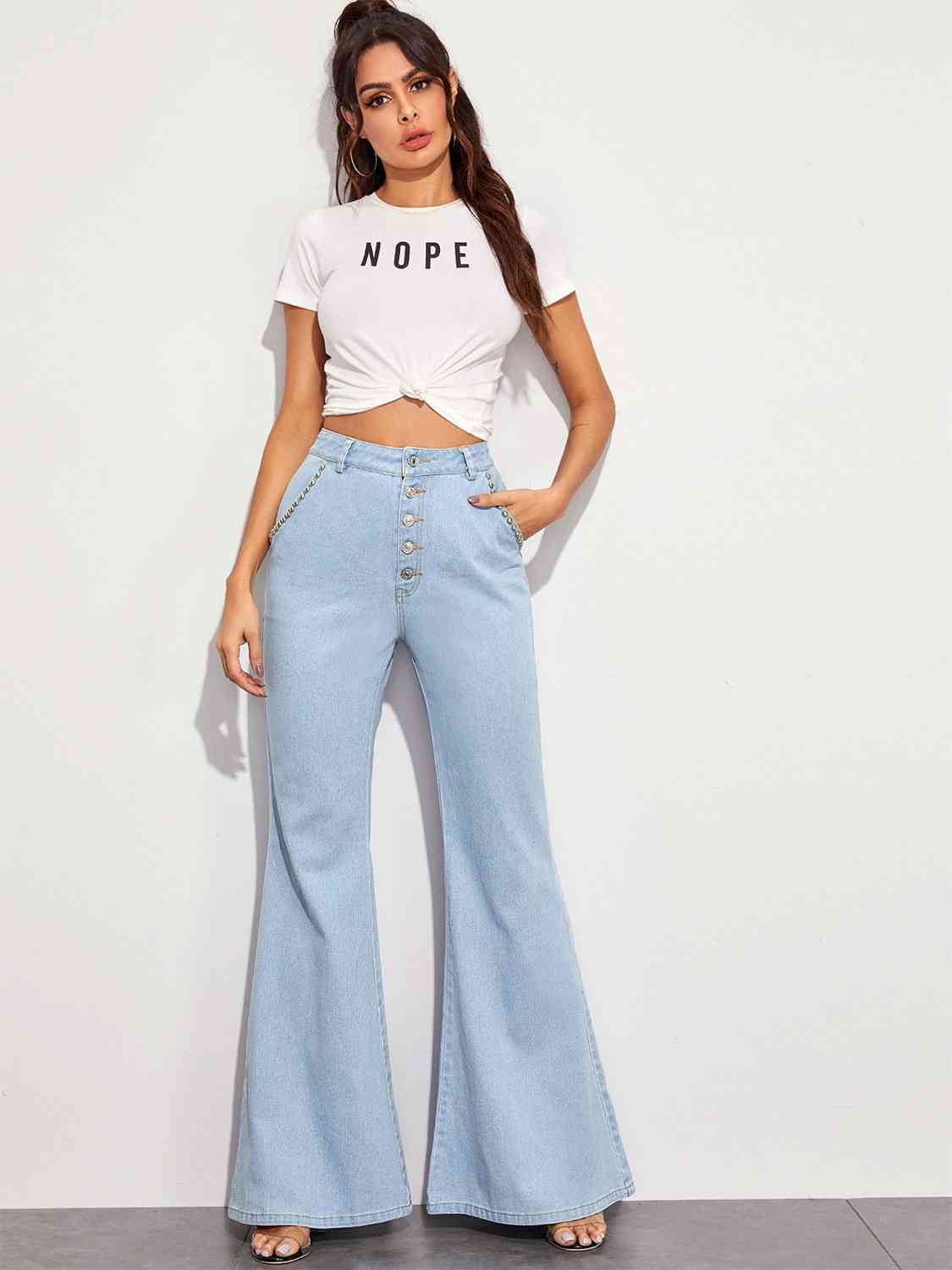 Button Fly Wide Leg Jeans - Ladyez