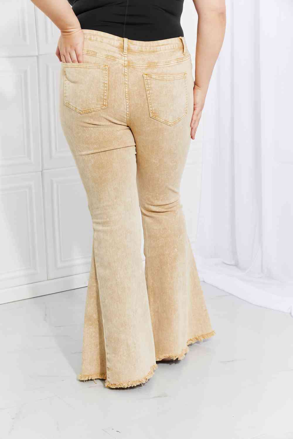 Color Theory Flip Side Fray Hem Bell Bottom Jeans in Yellow - Ladyez