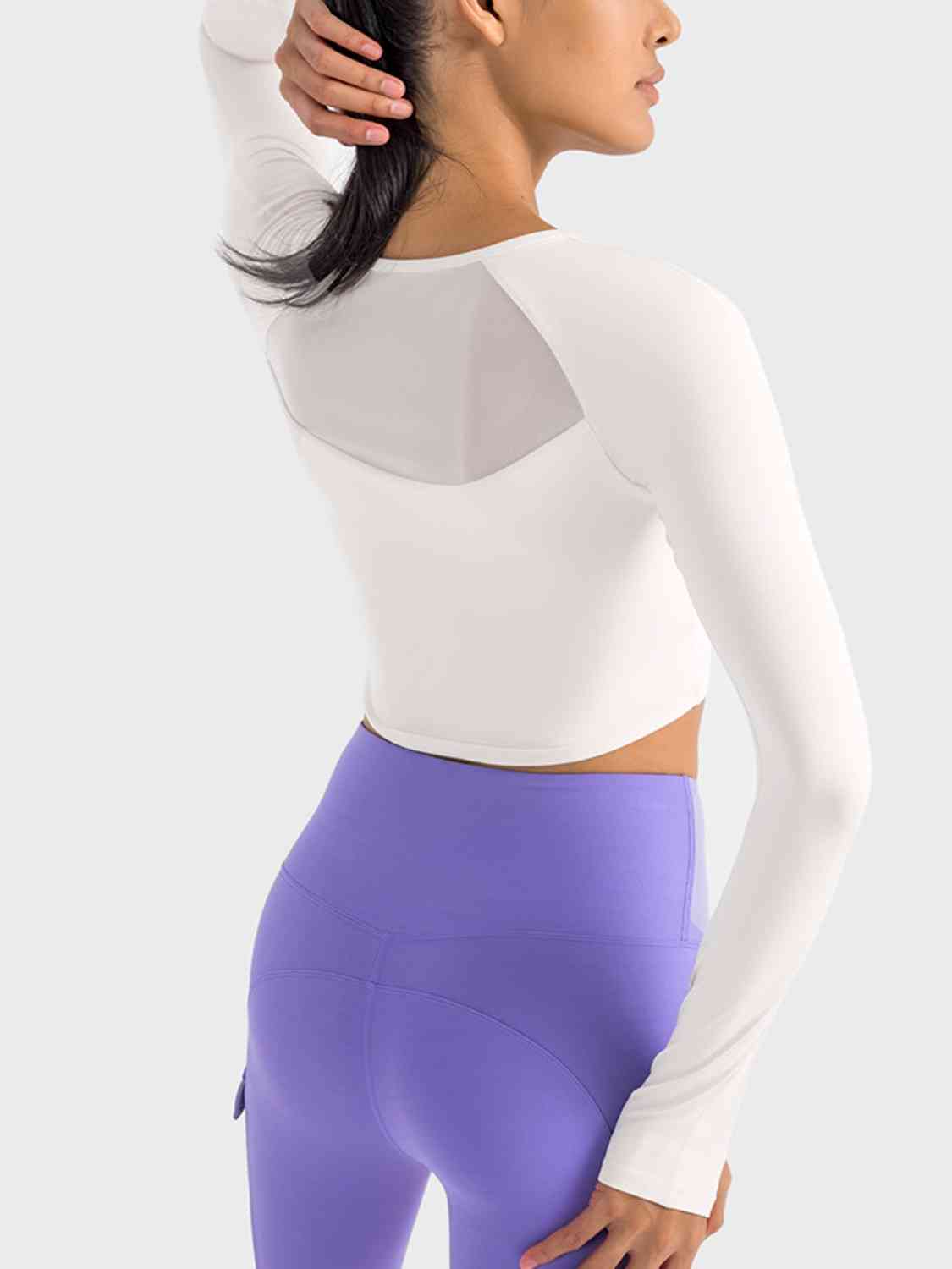 Square Neck Long Sleeve Cropped Sports Top - Ladyez