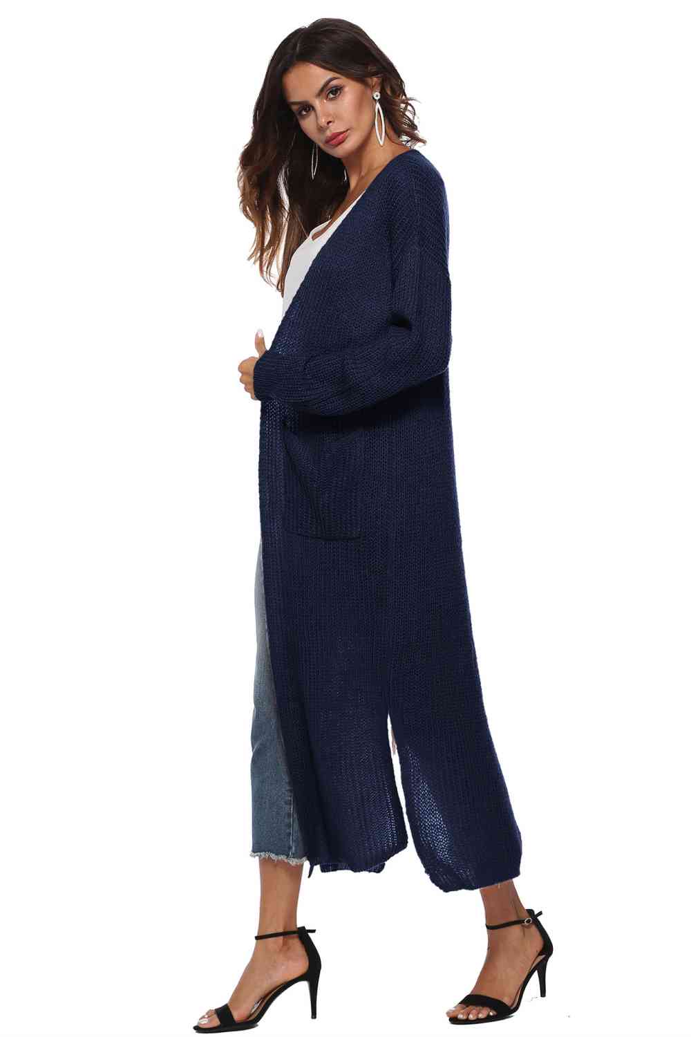 Long Sleeve Open Front Buttoned Cardigan - Ladyez