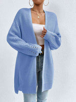 Open Front Dropped Shoulder Slit Cardigan - Ladyez