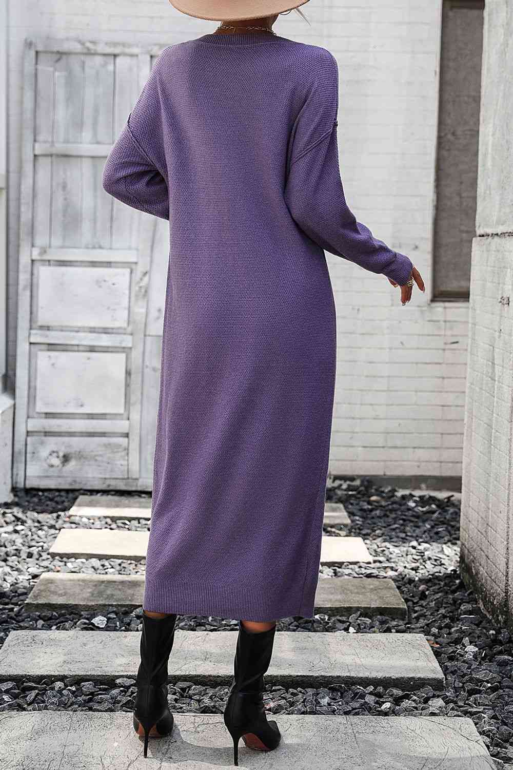 Notched Neck Dropped Shoulder Button-Down Midi Dress - Ladyez