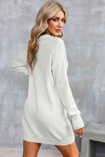 Buttoned Long Sleeve Sweater Dress - Ladyez
