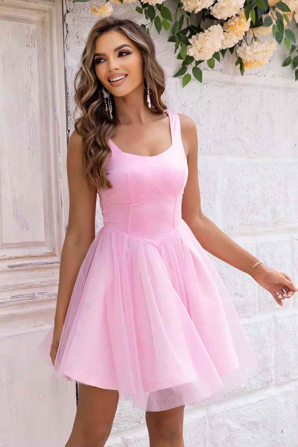 Wide Strap Mesh Dress - Ladyez