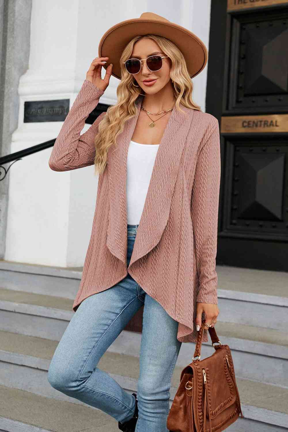 Open Front Long Sleeve Cardigan - Ladyez