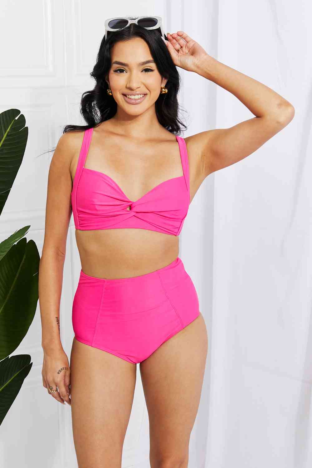 Marina West Swim Take A Dip Twist High-Rise Bikini in Pink - Ladyez