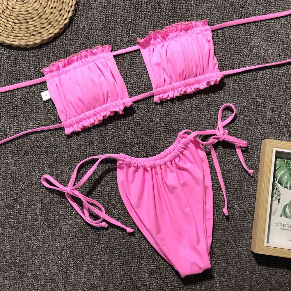Frill Trim Ruched Bikini Set - Ladyez