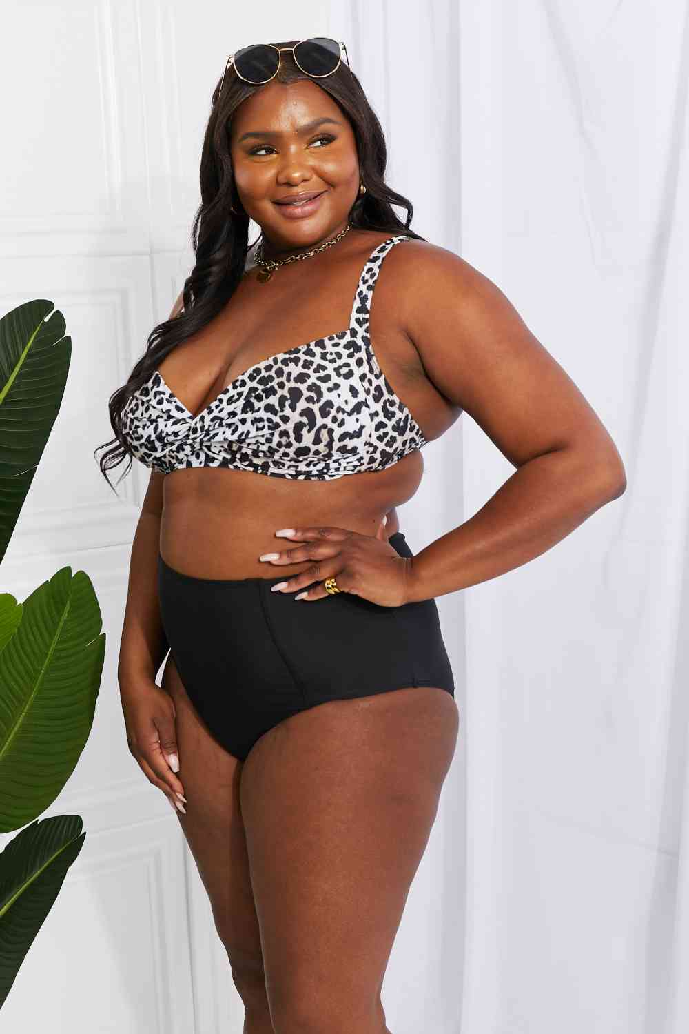 Marina West Swim Take A Dip Twist High-Rise Bikini in Leopard - Ladyez