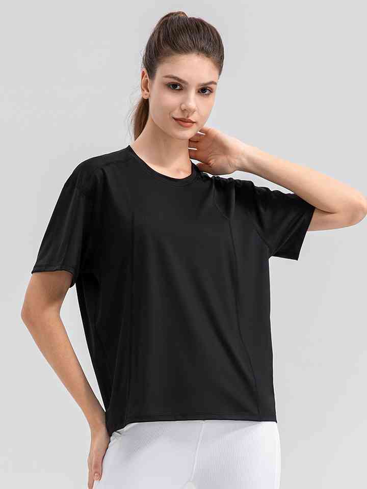 Round Neck Short Sleeve Active Top - Ladyez