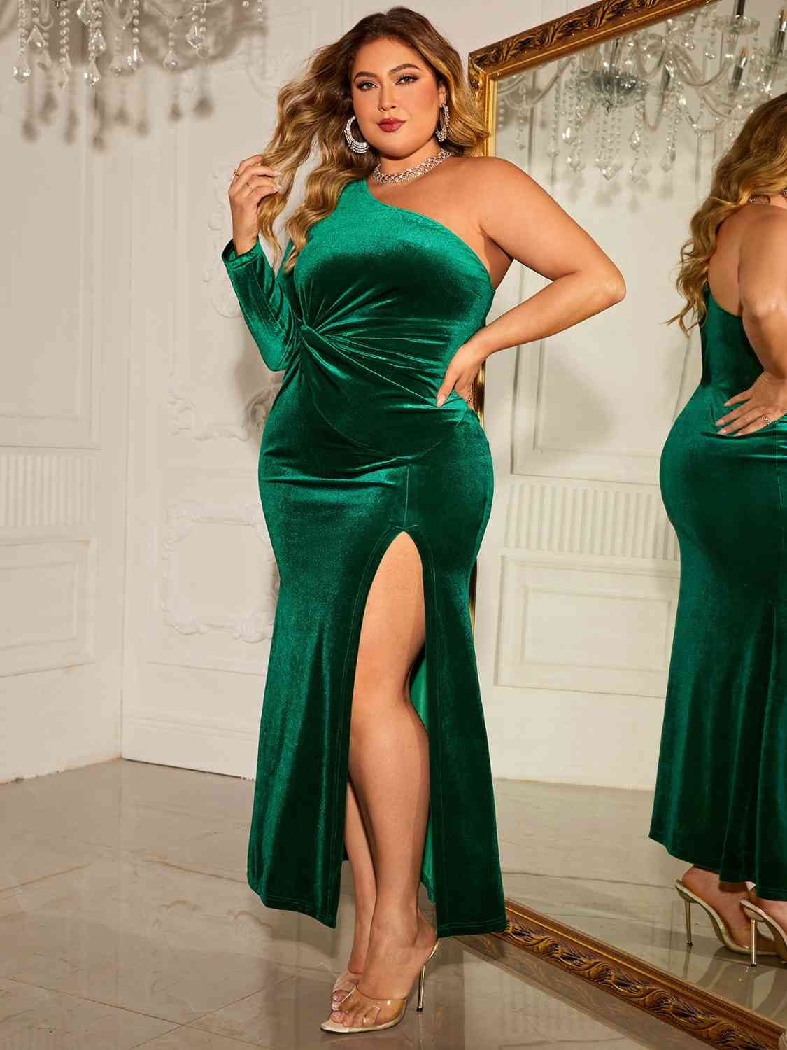 Plus Size One-Shoulder Twisted Split Dress - Ladyez