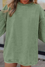 Ribbed Round Neck Drop Shoulder Sweatshirt - Ladyez