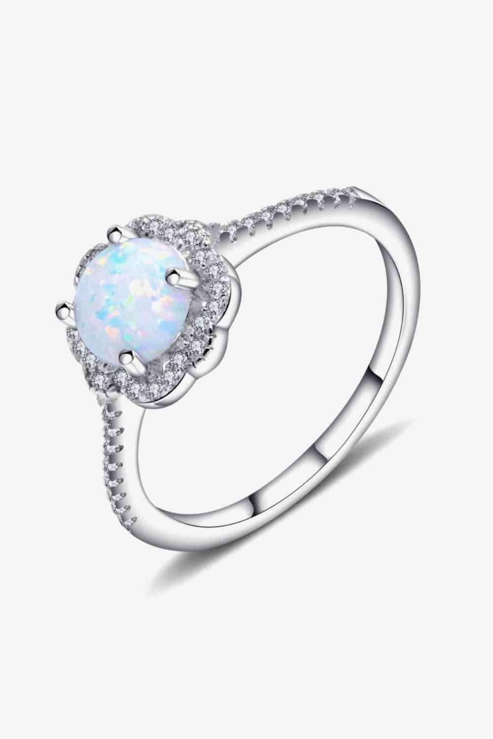 Platinum-Plated 4-Prong Opal Ring - Ladyez