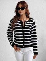 Woven Right Striped Button Front Cardigan - Ladyez