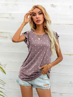 Round Neck Butterfly Sleeve Top - Ladyez