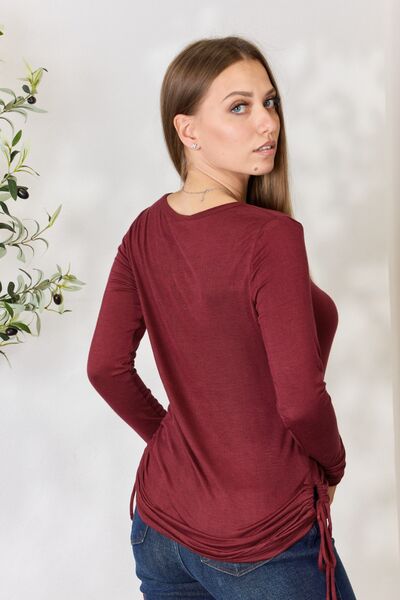 Culture Code Full Size Drawstring Round Neck Long Sleeve Top - Ladyez