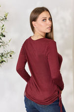 Culture Code Full Size Drawstring Round Neck Long Sleeve Top - Ladyez