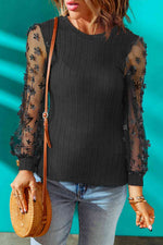 Double Take Textured Applique Long Sleeve Blouse - Ladyez