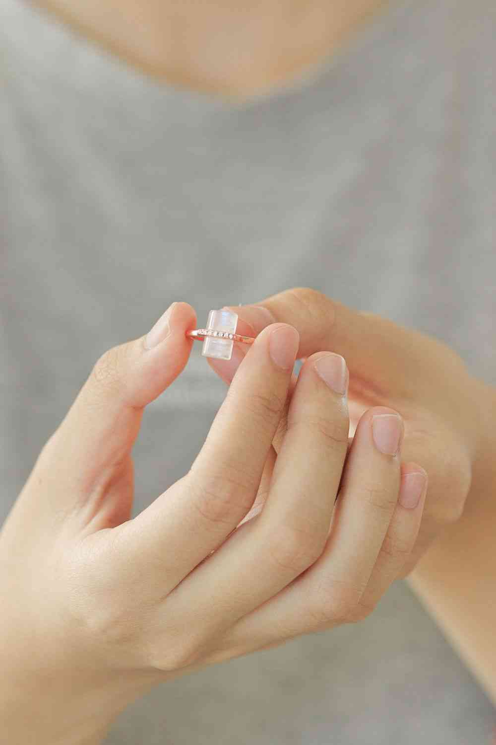 Natural Moonstone Platinum-Plated Ring - Ladyez