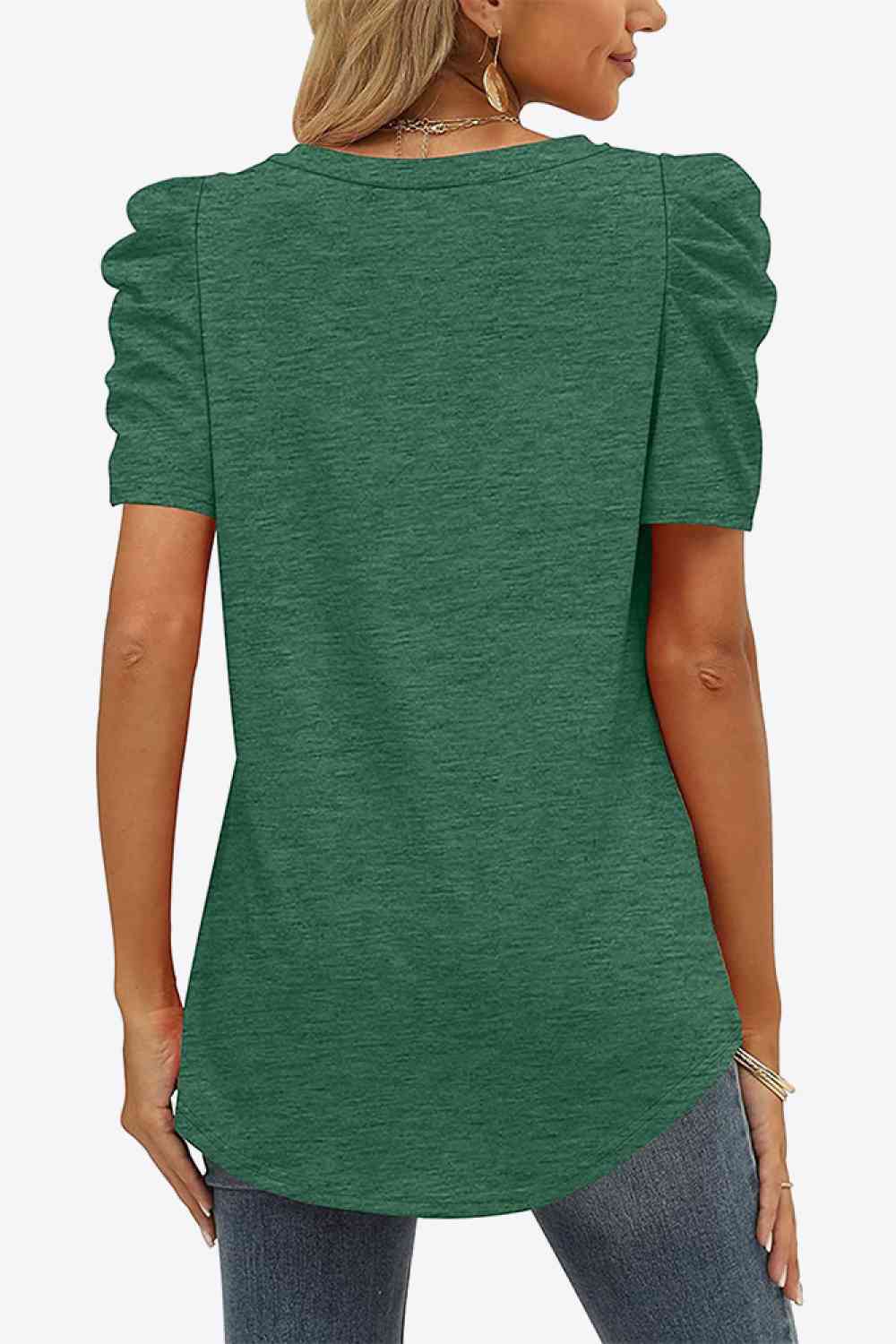 V-Neck Puff Sleeve Tee - Ladyez