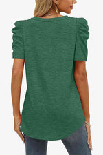 V-Neck Puff Sleeve Tee - Ladyez