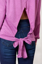 BiBi Tie Back Drop Shoulder Long Sleeve Top - Ladyez