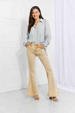 Color Theory Flip Side Fray Hem Bell Bottom Jeans in Yellow - Ladyez