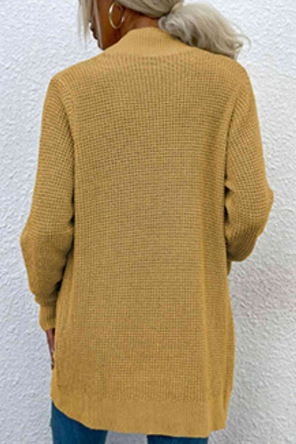 Open Front Rib-Knit Cardigan with Pockets - Ladyez