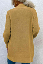 Open Front Rib-Knit Cardigan with Pockets - Ladyez