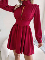 Cutout Turtleneck A-Line Mini Dress - Ladyez