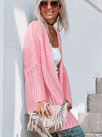 Open Front Long Sleeve Openwork Cardigan - Ladyez