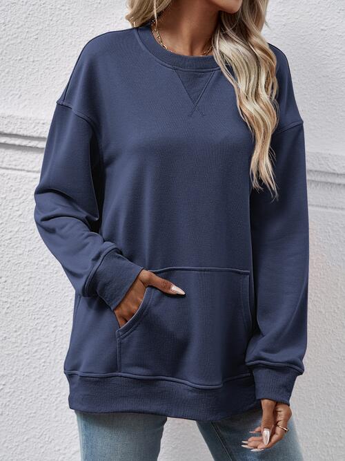 Round Neck Long Sleeve Sweatshirt - Ladyez