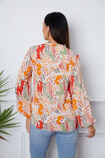 Floral Frill Notched Long Sleeve Blouse - Ladyez