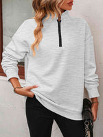 Zip-Up Dropped Shoulder Sweatshirt - Ladyez