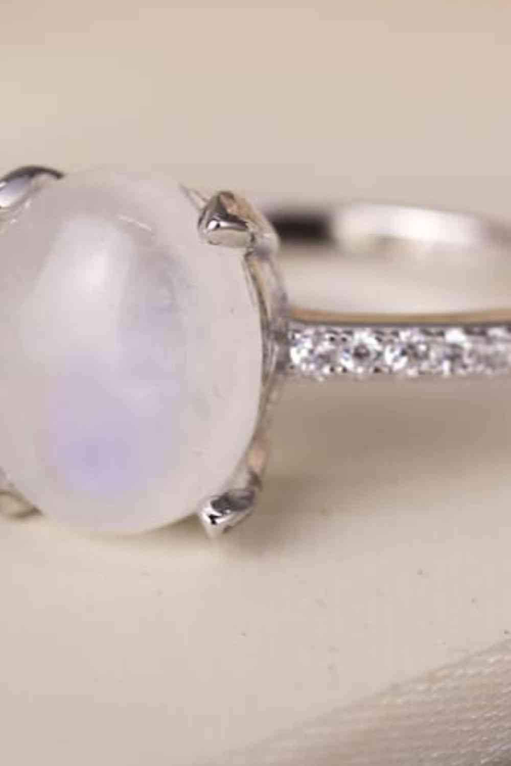 High Quality Natural Moonstone 925 Sterling Silver Side Stone Ring - Ladyez